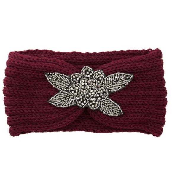Burgundy Knit Sweater Headband Turban Hat - Picture 2 of 2